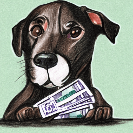 Cute puppy with dollar bills, created by stable-diffusion